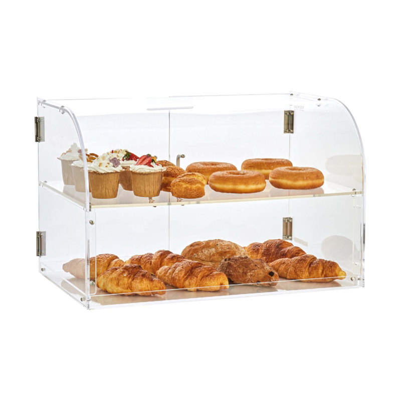 Vitrine à pâtisserie commerciale à 2 niveaux, comptoir de boulangerie en acrylique avec porte arrière et tablettes amovibles, garde les produits de boulangerie frais et visibles