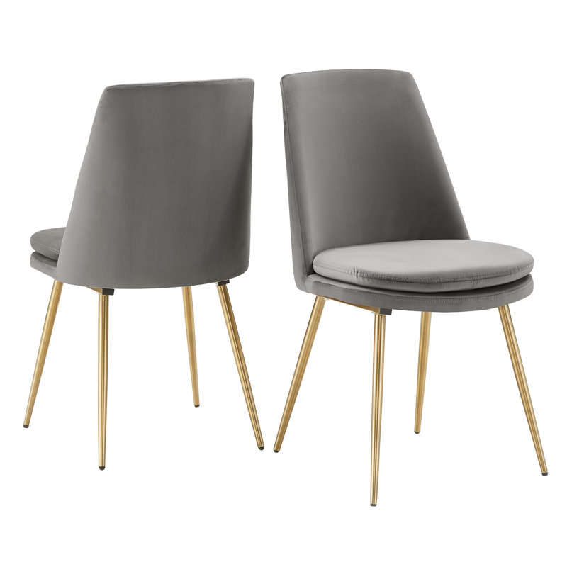 Chaise d'appoint rembourrée Moeller, Velours gris, Or brossé