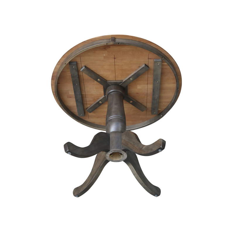 Table de salle à manger à piédestal en bois massif, H 30 po x L 36 po x l 36 po, Hickory / charbon délavé