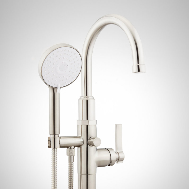 Greyfield Floor Mounted Tub Filler Faucet - Includes Hand Shower and Valve, Brushed Nickel