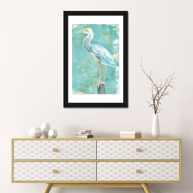 « côtier aigrette ii », reproduction d’art sur toile, H 40 po x l 26 po x P 1,5 po, Papier d'art encadré noir, Pas de tapis