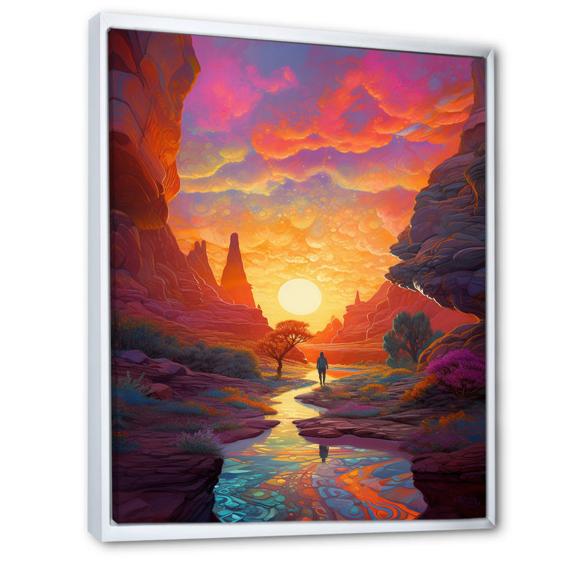 «Dreamscape Sunrise Over Rainbow Mountain River», reproduction sur toile, Cadre flottant blanc, H 32 po x l 16 po x P 1 po