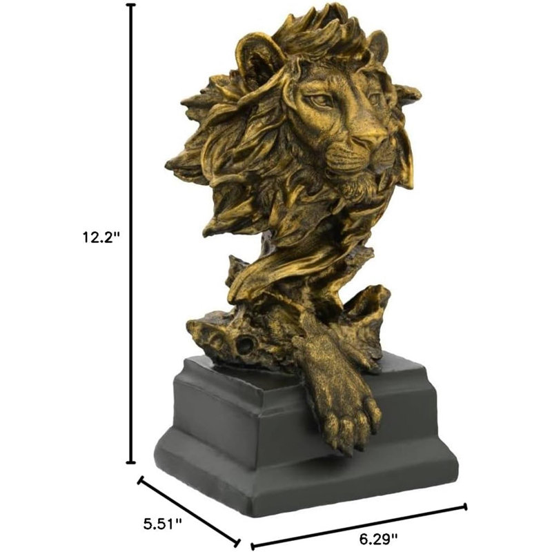 Statue en grès - Le roi des bêtes - Statue pour la maison / bureau / salon, grandes figurines de collection, meilleur cadeau pour l'homme, couleur dorée