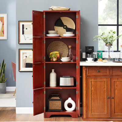 72.4" Tall 8-Door Storage, 4 Shelves, Cherry, For Home Libraries 8 Doors Cabinet, Suits Entertainment Areas