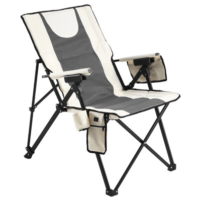 Heated Camping Chair With Dual Heating, 3 Heat Settings, High Back Folding, 260lbs Support, Padded Beach Armrest And Cupholder, Portable For Travel, Iron Frame, Adjustable Recline Outdoor Sports,