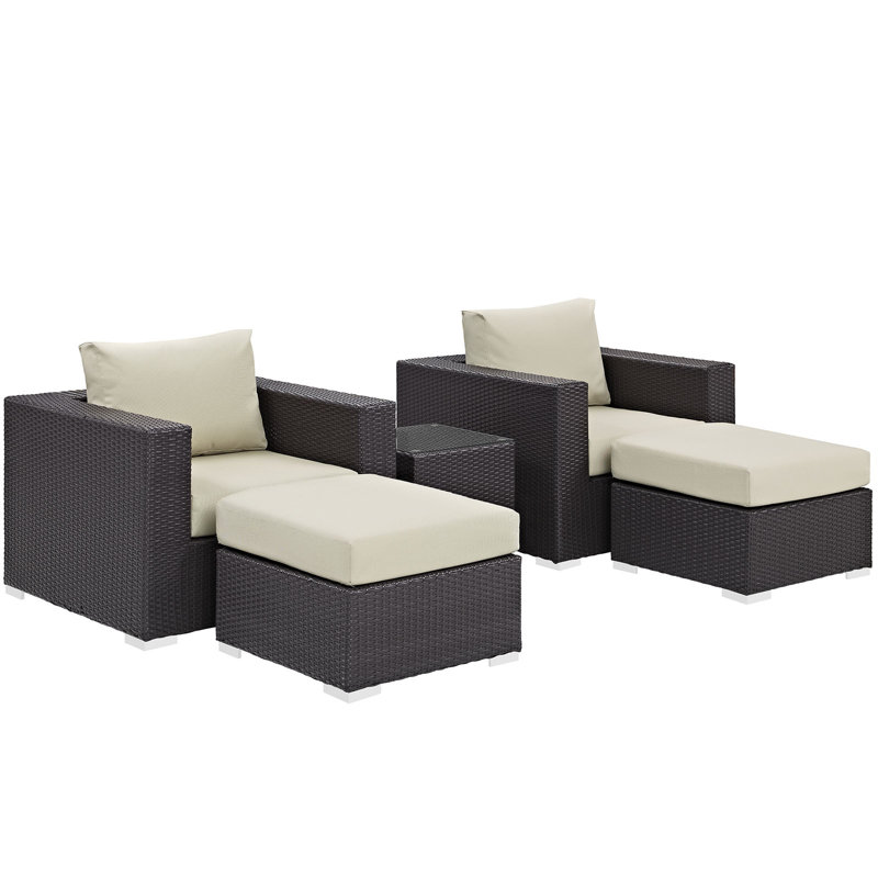 Convene Wicker Rattan 5-Piece Outdoor Patio Furniture Set, Espresso Beige