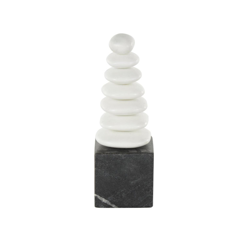 Odom Marble Stacked Stone Abstract Sculpture With Black Block Base
