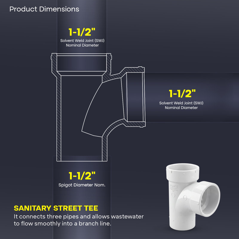 1-1/2 in. PVC DWV Drain Waste Vent Sanitary Tee Street, S x H x H White PVC Drain, Waste & Vent Fitting, (20 Pack)