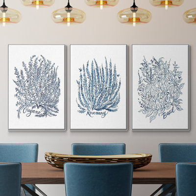 Summer Herb Garden Sketches I, encadré sur toile, 3 pièces