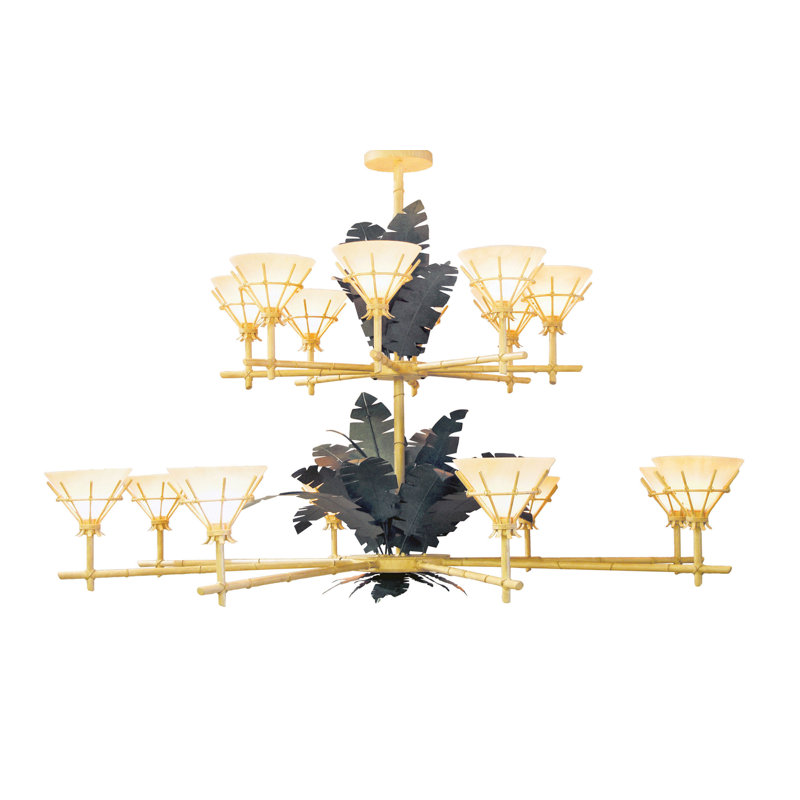 Lustre à deux niveaux 16 lumières 96 "Tiki
