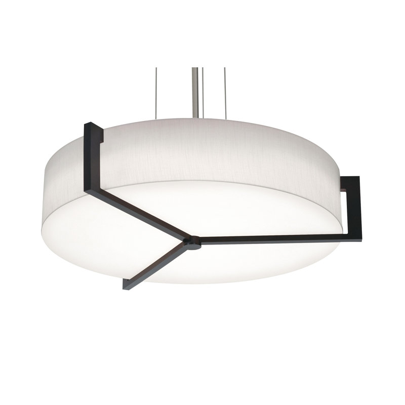 Luminaire suspendu tambour 4 lumières Leeroy, Espresso, H 5,5 po x l 27,15 po x P 27,15 po, Blanc lin