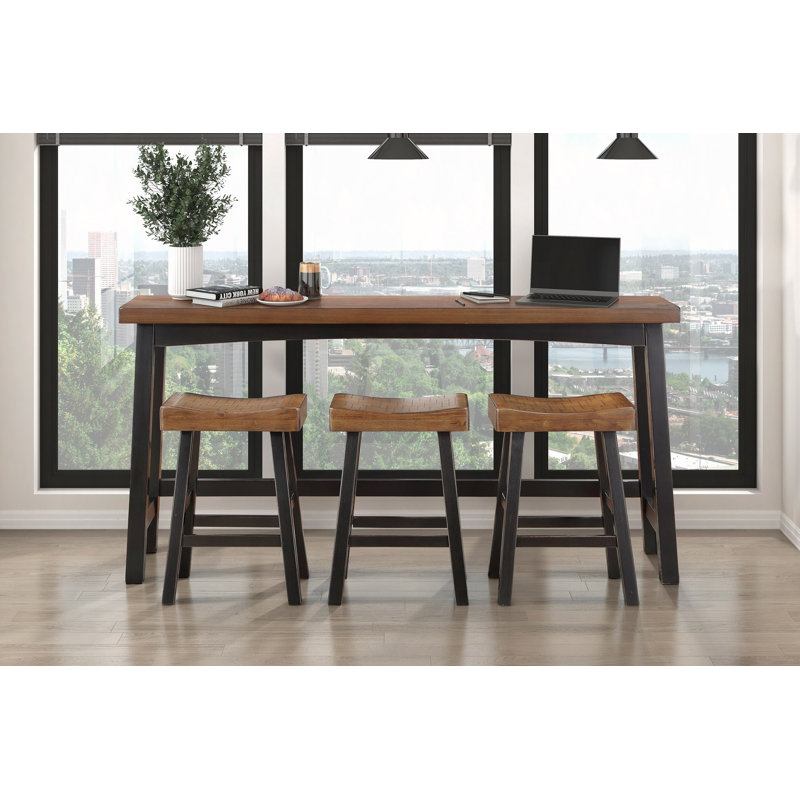 Ensemble 4 pièces à hauteur de comptoir, tabourets de table et de comptoir et meubles en bois d'hévéa massif, Brun / Noir