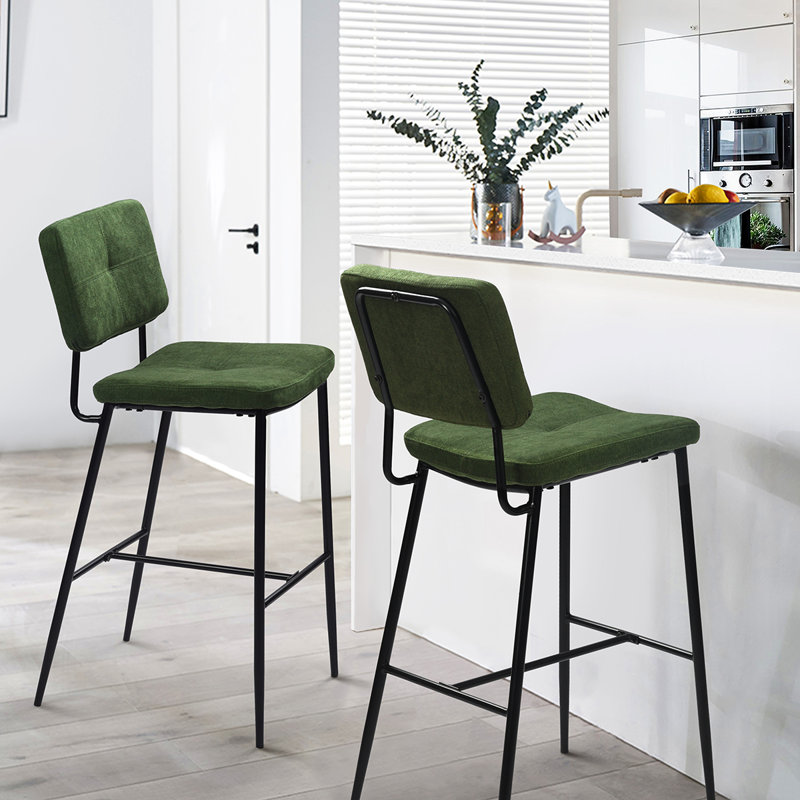 Yelton Upholstered Counter Stool with Metal Frame, Green