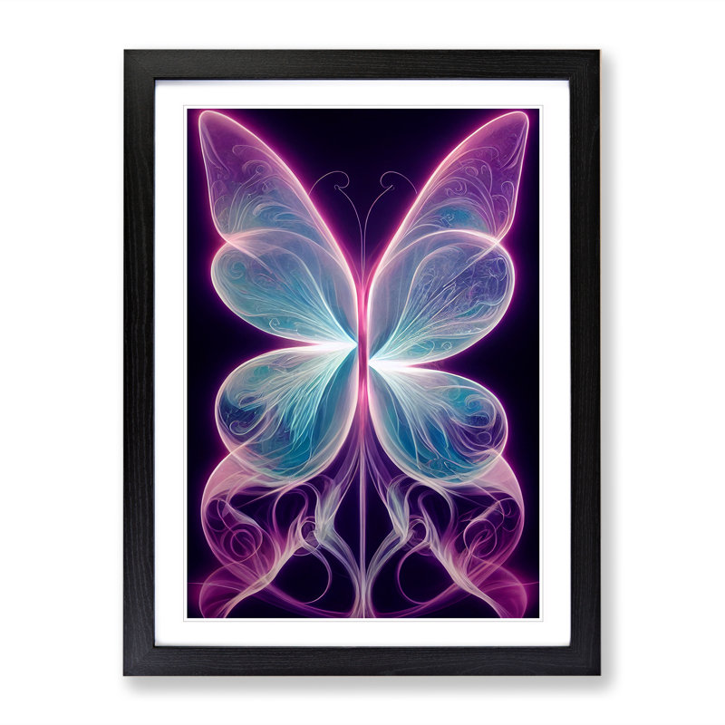 Ethereal Butterflies Abstract - Single Picture Frame Print, Black, 64cm H x 46cm W x 2cm D