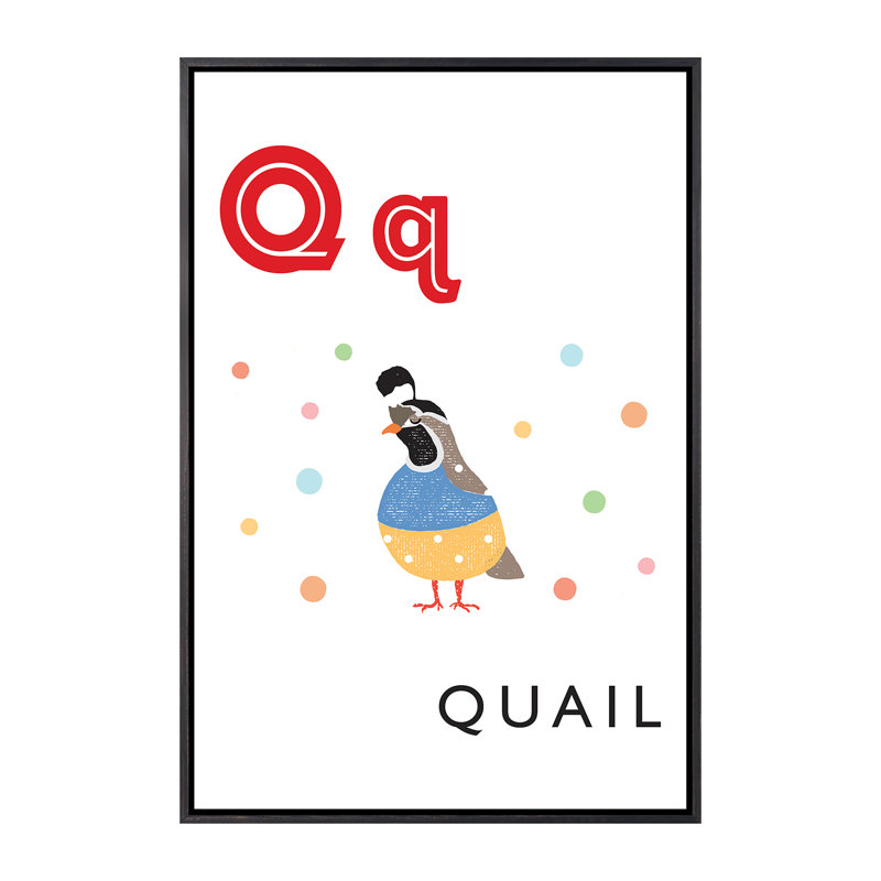 Alphabet Flash Card Q - impression d'art graphique, H 40 po x l 26 po x P 1,5 po, Toile avec cadre noir patiné, Pas de tapis