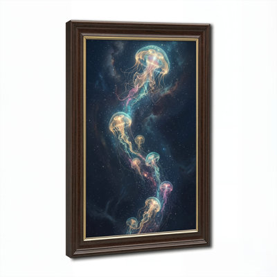 Art mural antique sur toile encadré doré pour le salon, la chambre à coucher, le bureau ou le vestibule - décoration murale décorative avec méduse cosmique