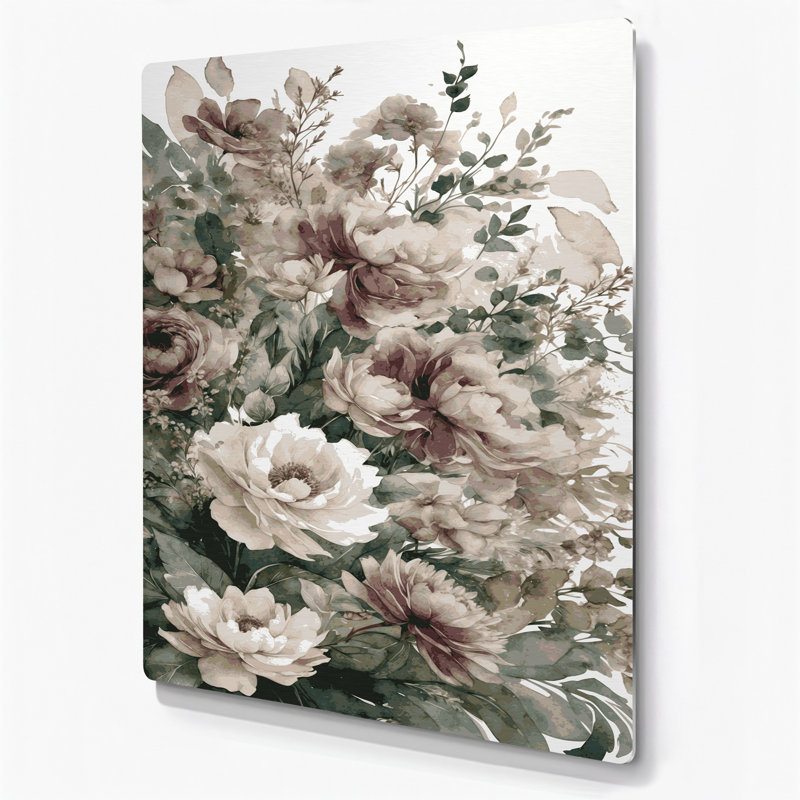 Aquarelle florale, art mural gris en métal 7, H 20 po x l 16 po