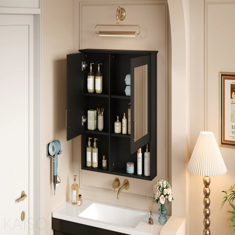 Armoire de toilette 2 en 1, armoire à pharmacie murale de 30 pouces avec tablettes réglables et portes à fermeture douce, miroir haute définition avec rangement pour meuble-lavabo de salle de bain