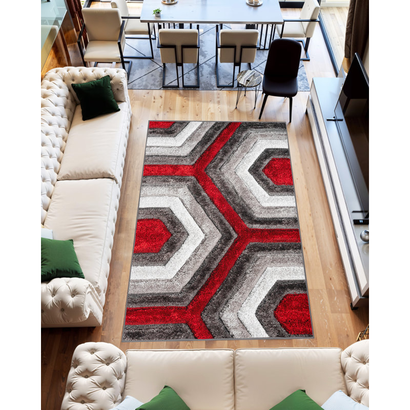 Tapis gris / rouge Lola-Mae, Rectangle 8 pi x 10 pi 5 po