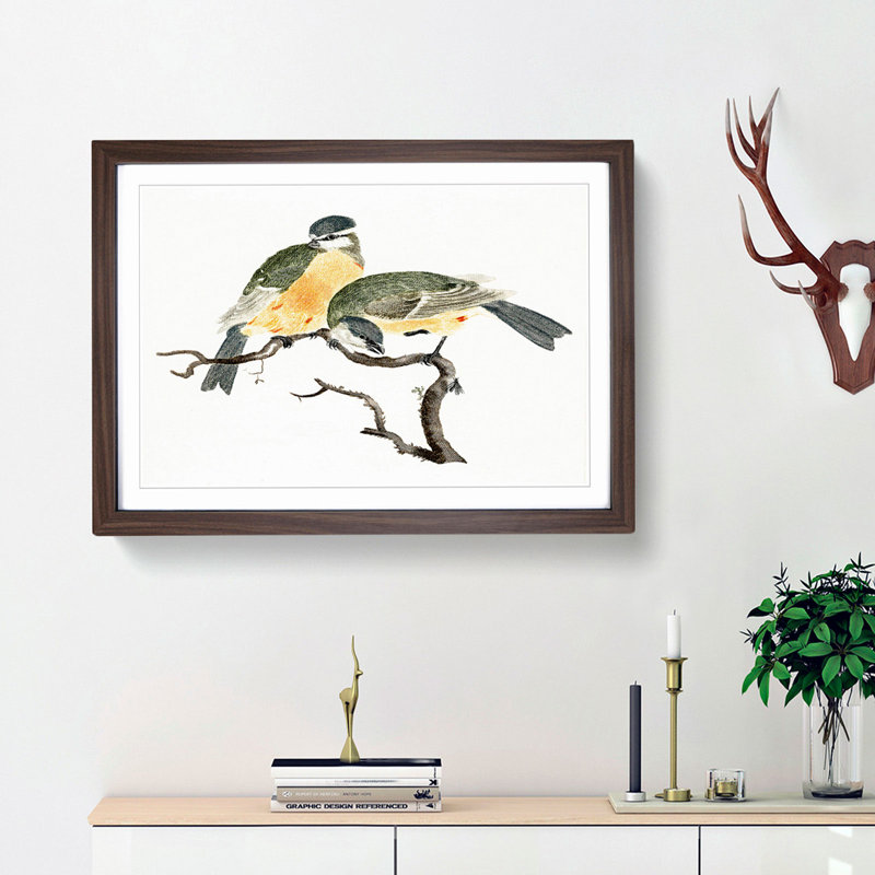 Great Tit Birds by Johan Teyler - Picture Frame Painting Print, 48cm H x 65cm W x 2cm D, Walnut Framed