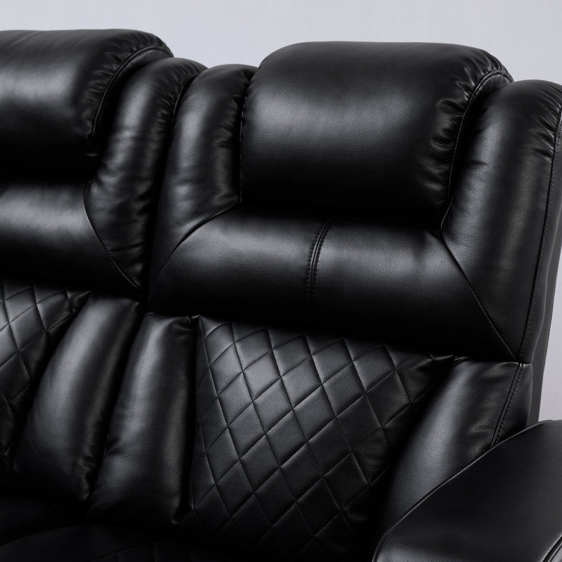 Causeuse inclinable électrique en cuir 72,3 po, Similicuir noir