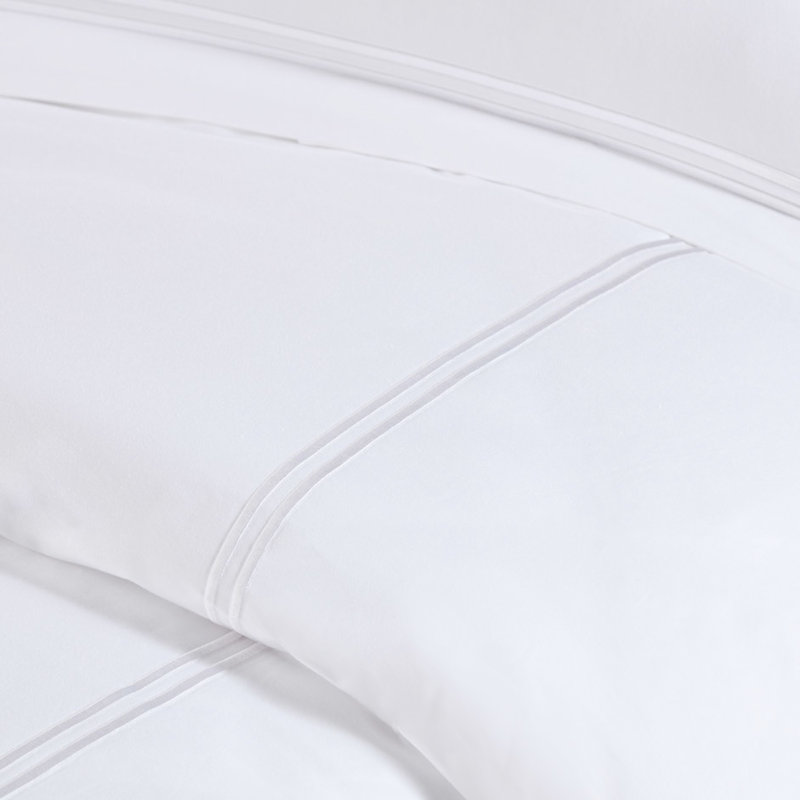 Édredon double / grand en coton 500Tc, édredon à rayures brodées, housse de couette amovible avec fermeture à glissière et attaches de coin intérieures double / grand, duvet synthétique, double rayure, repose-pieds douillet