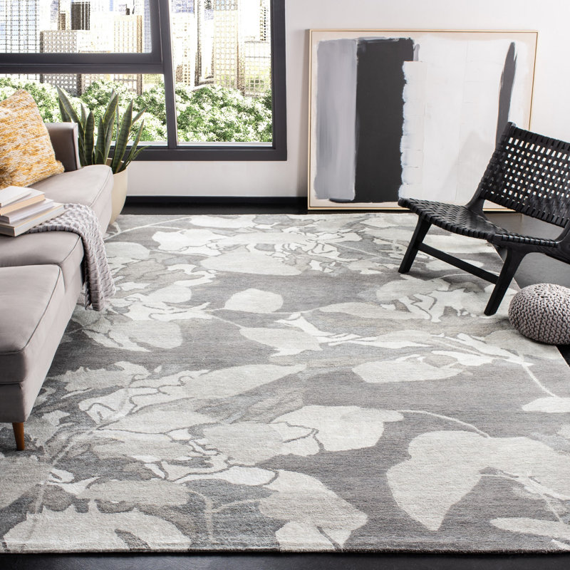 Tapis floral en laine / coton noué à la main Savorey, Rectangle 10 pi x 14 pi