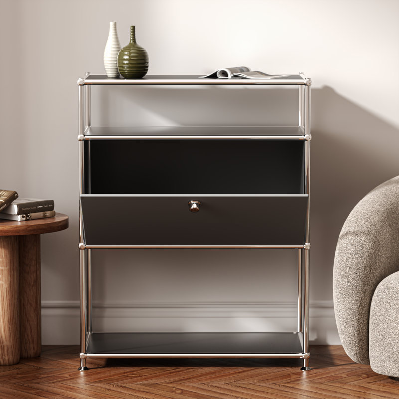 Modular Metal Drawer sideboard file cabinet Dining Cabinet Shelf Bookcase 3-tier Storage, black
