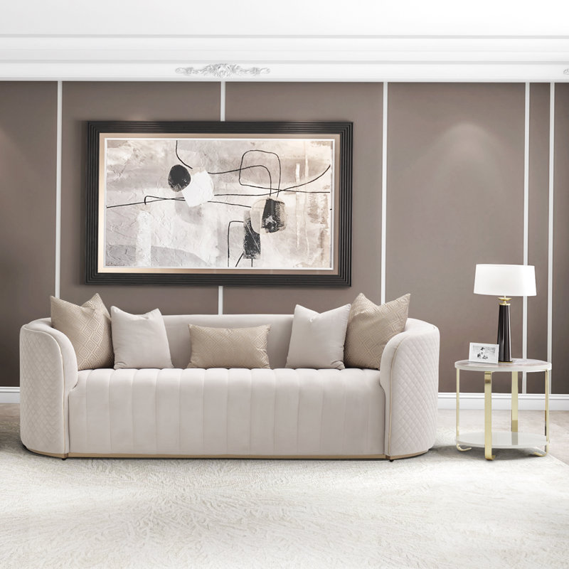 Ariana 83'' Velvet Round Arm Loveseat, Beige, 31" H x 97" W x 35" D