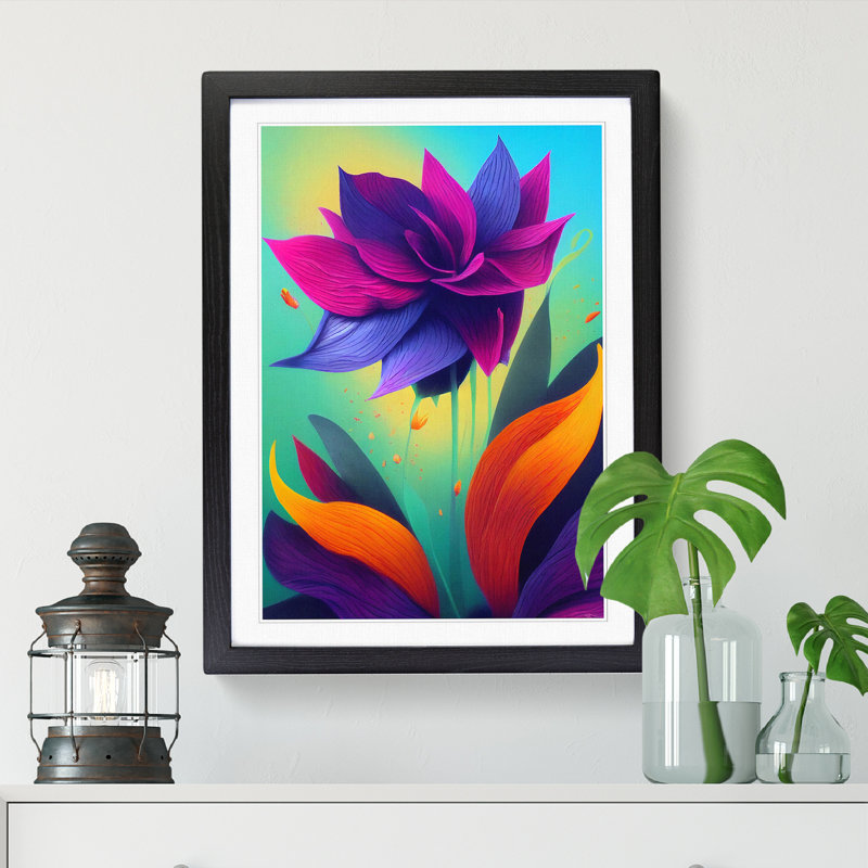 FRM-V0523-815X Floral Graffiti - Single Picture Frame Print, 64cm H x 46cm W x 2cm D, Black Framed