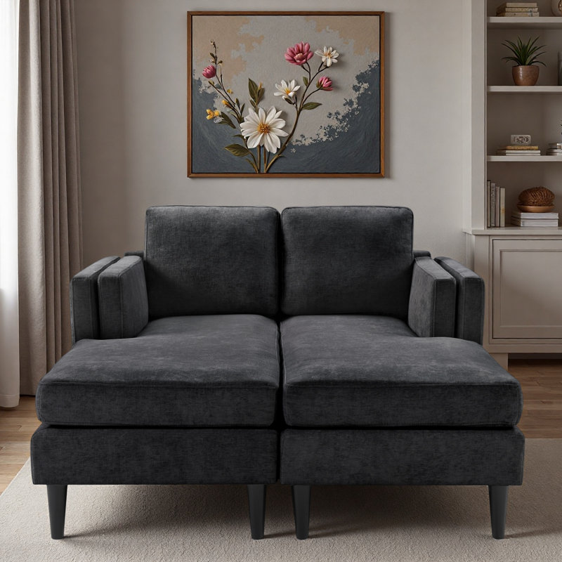 Chaise longue moderne à combinaison libre avec accoudoirs à double couche, Noir
