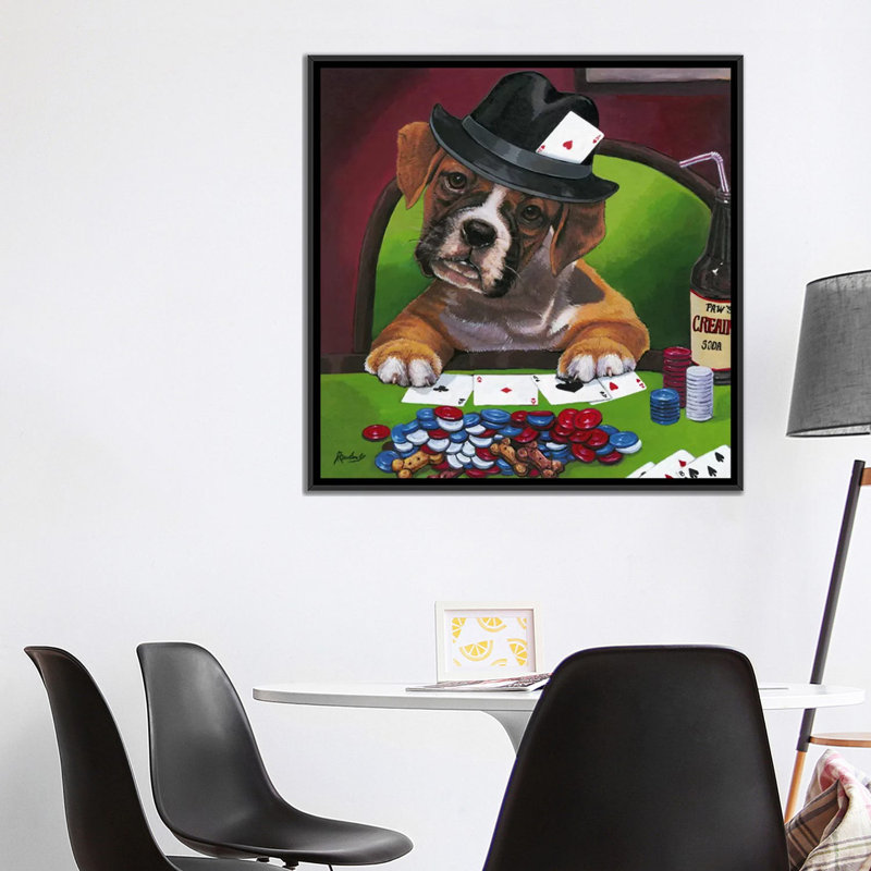Décoratifs, poker, chiens, Jenny Newland, impression sur toile, H 18 po x l 18 po x P 1,5 po, Toile avec cadre noir