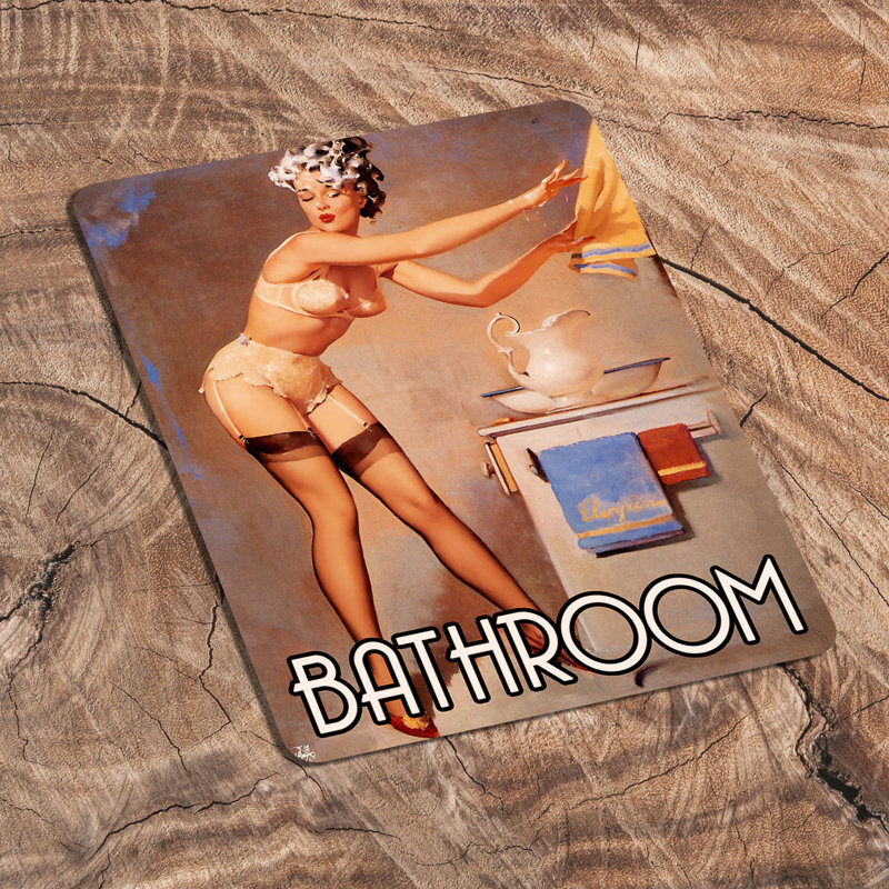 Bathroom Pin Up Girl In Bath - No Frame Print on Metal