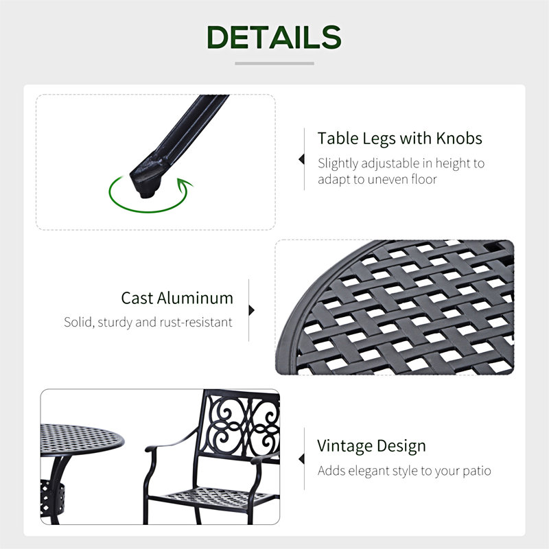 Classic 33" Black Cast Aluminum Round Bistro Table with Umbrella Hole