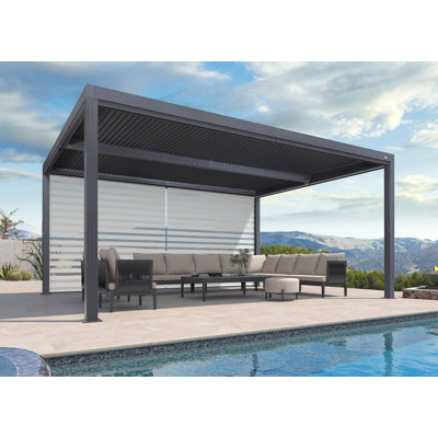 Aluminum Pergola with Roller Shade, 1 Long Side