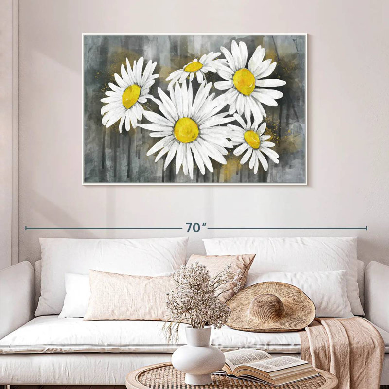 Bouquet de marguerites, Cadre flottant noir, 43 po x 29 po