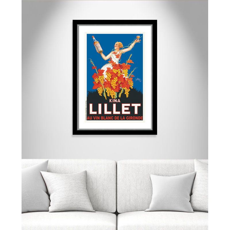 Affiche rétro "Kina Lillet", reproduction encadrée, H 37,75 po x l 27,75 po x P 1,125 po, Papier avec cadre argenté / noir
