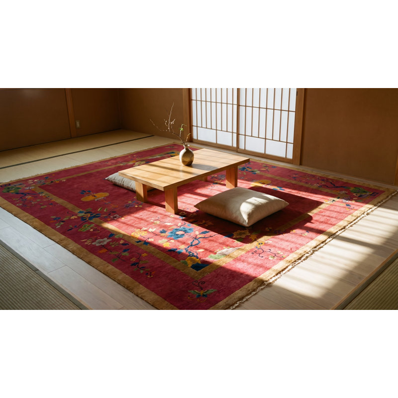 Antique Art Deco Room Size Wool Coral Rug