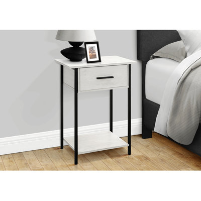 Table d'appoint, 2 niveaux, bout, lampe, salon, table d'appoint, tiroir de rangement, petit, stratifié, métal noir, contemporain