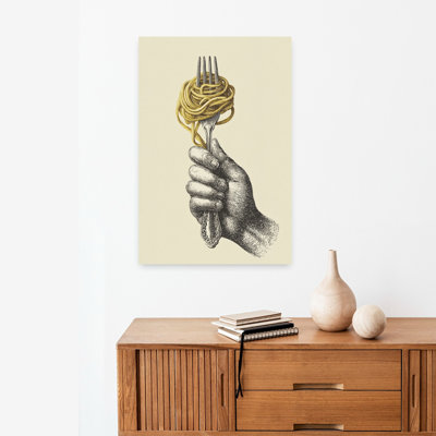Hand Holding Spaghetti Fork Classic Retro Rustic Wall Art