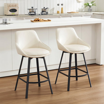 Janayshia Swivel Upholstered Faux Leather Counter Stool