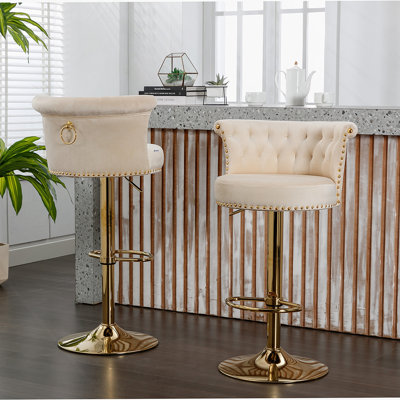 Rotating Handmade Bar Chair With Adjustable Height, Soft Pillow And Versatile Design For Kitchen, Dining And Cafe Use