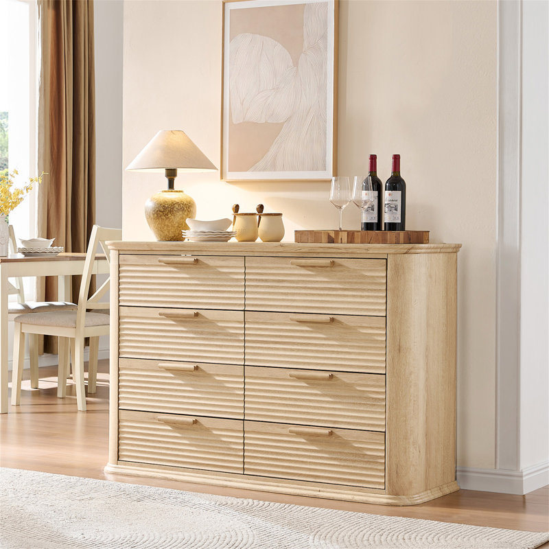 Commode 8 tiroirs cannelée, Chêne