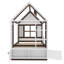 Lit plateforme simple avec tiroirs et tablettes, construction en bois massif, design enfantin, finition blanche et espresso-183097065