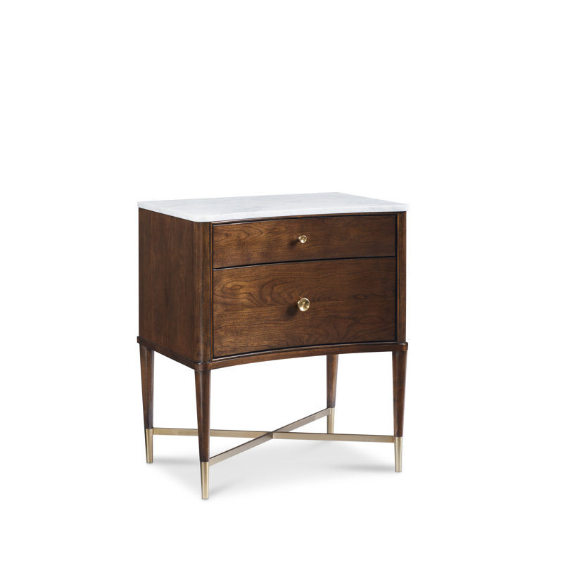 Table de chevet en bois massif à 2 tiroirs Novella en brun / blanc