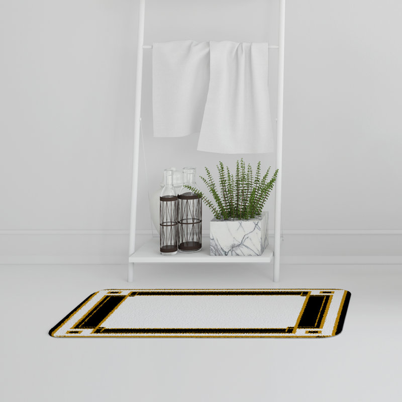 Guerrier Non-Slip Bath Rug, Black & Gold Geo Border