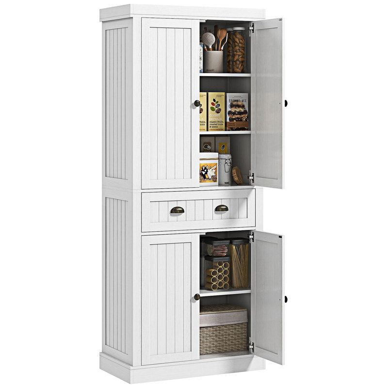 Armoire de cuisine traditionnelle avec rangement et tablettes réglables, Blanc