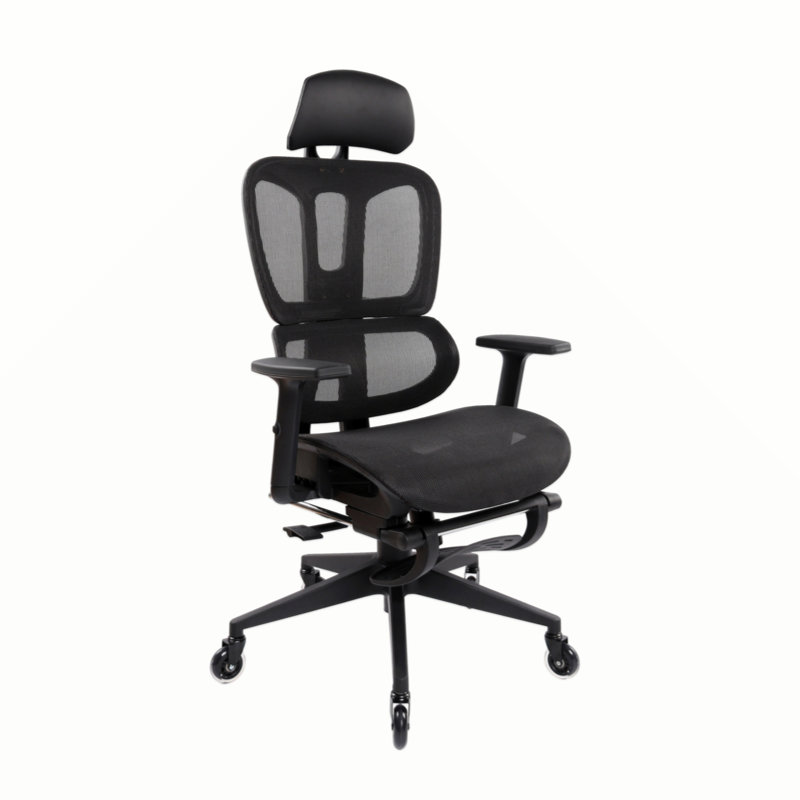 Black Ergonomic Mesh Office Chair with Adjustable Arms and Footrest