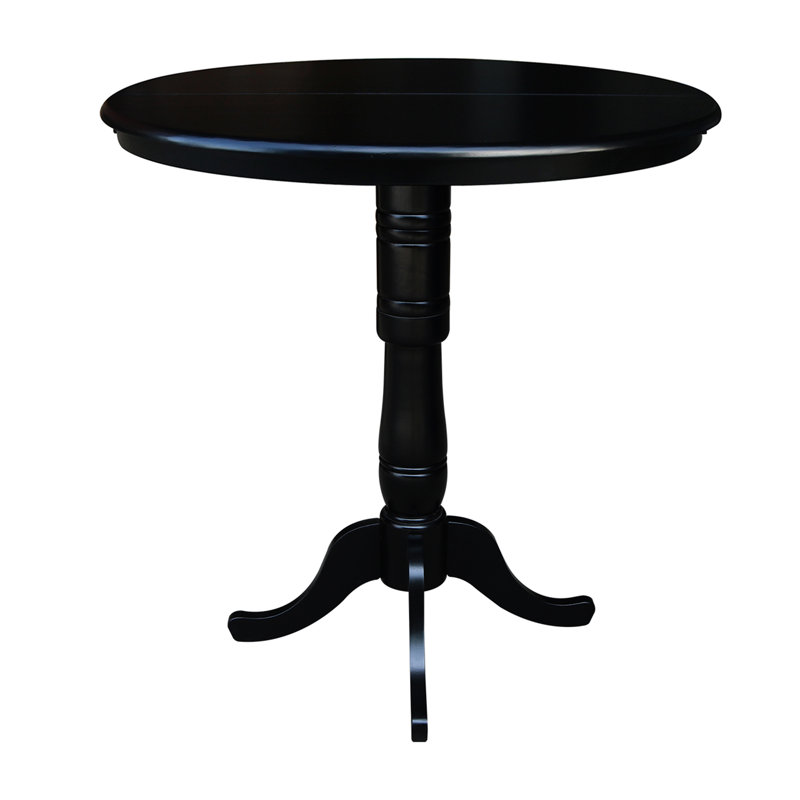 Dragana Extendable Round Solid Wood Dining Table, Black/Black