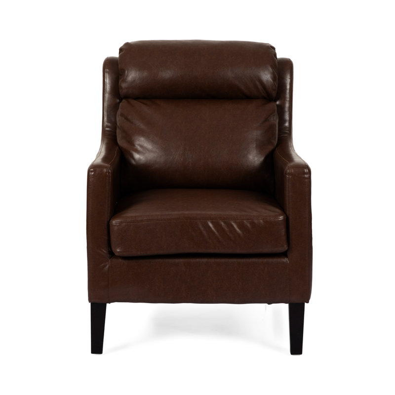 Fauteuil club moderne avec un revêtement brun foncé et un magnifique dossier en cascade avec une surface charmante